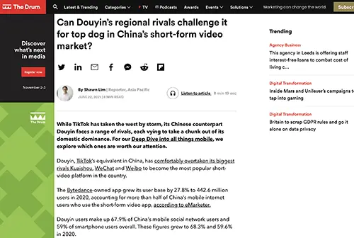 The Drum: Can Douyin’s rivals challenge it for top dog in China’s short-form video market?