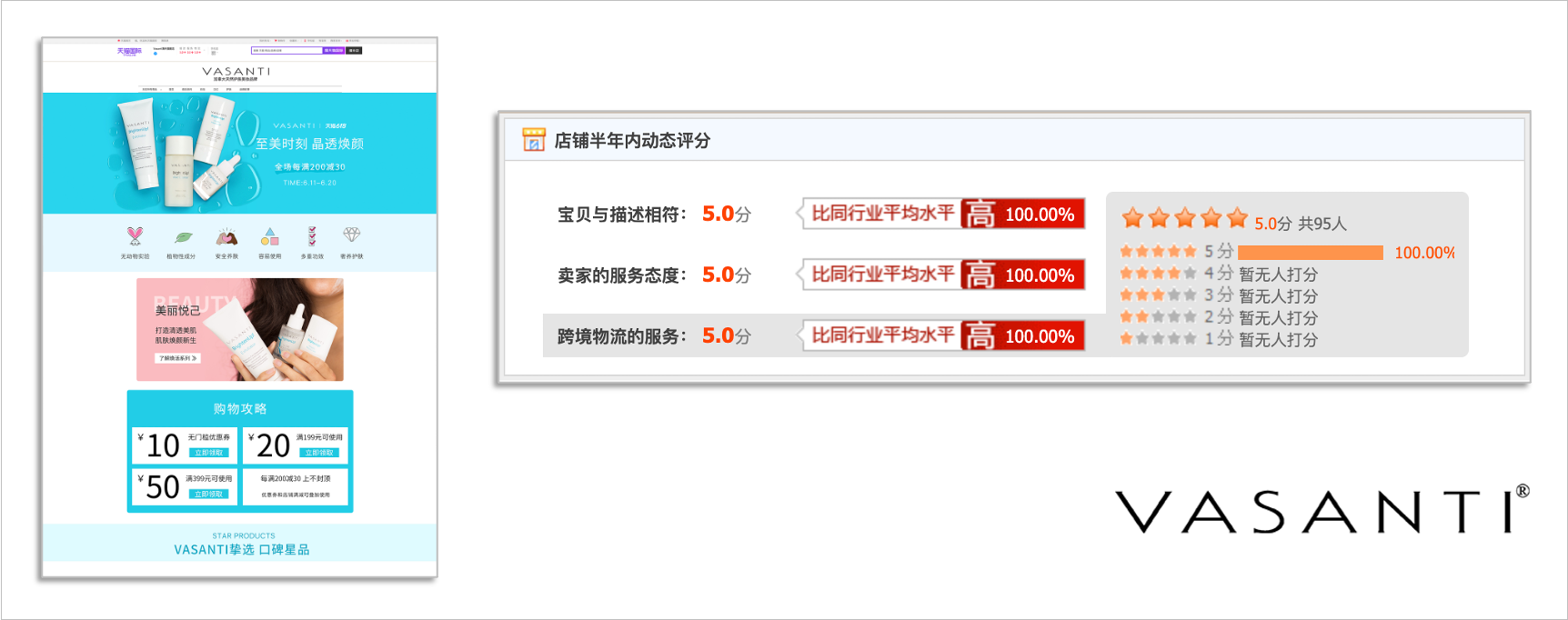Positive ratings on Vasanti's Tmall store